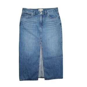 Madewell High Waist Denim Midi Skirt with Front Slit – Size 29